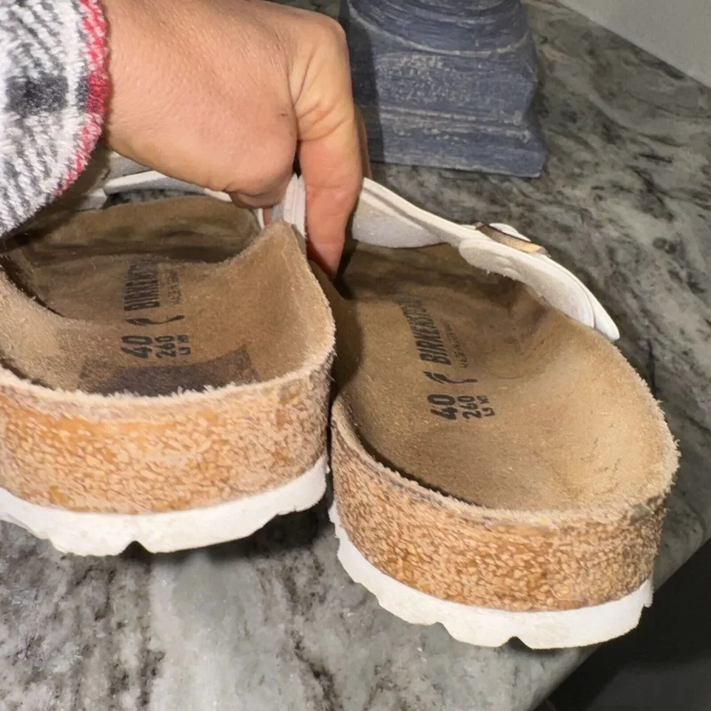 Birkenstock White Mules with Rose Gold Buckles - Picture 4 of 8